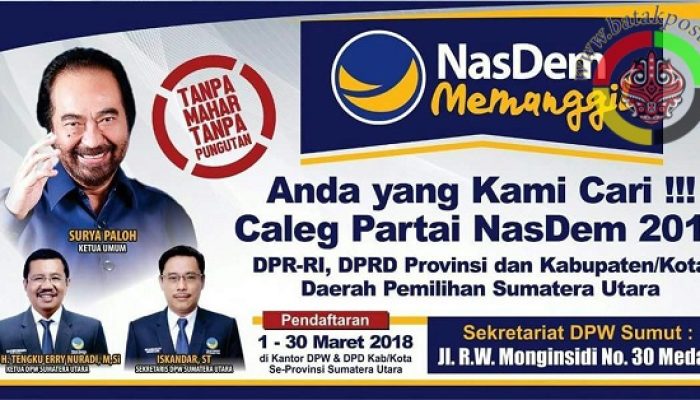 NasDem Buka Pendaftaran Bacaleg Tanpa Mahar