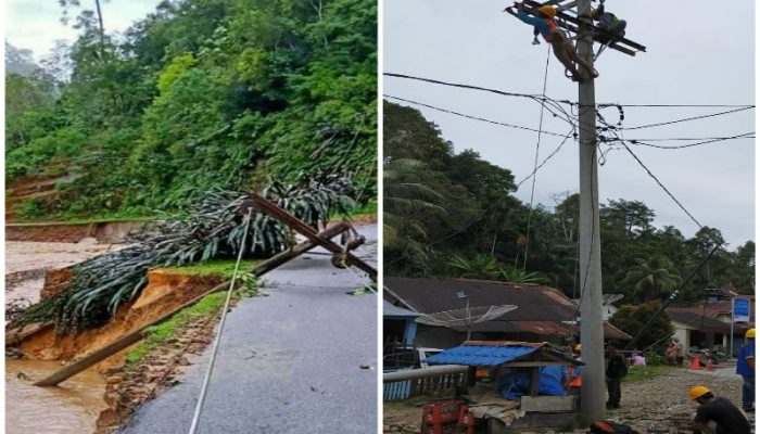 PLN Sibolga Gerak Cepat Perbaiki Tiang PLN Yang Tumbang Akibat Banjir
