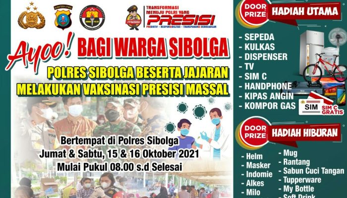 Ada Vaksin Berhadiah Besok di Polres Sibolga, Datang Ya!