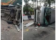 Kecelakaan Tunggal Mini Bus Travel Tiomaz Trans di Tebing Tinggi, Lima Penumpang Luka-luka