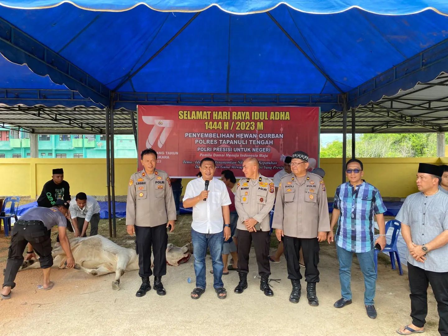 Polres Tapanuli Tengah Sembelih 3 Hewan Qurban dalam Perayaan Idul Adha 1444 H