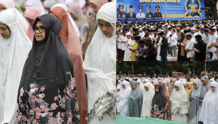 Khusyuk Sholat Idul Adha di Lapangan Adam Malik Meskipun Dihujani Gerimis