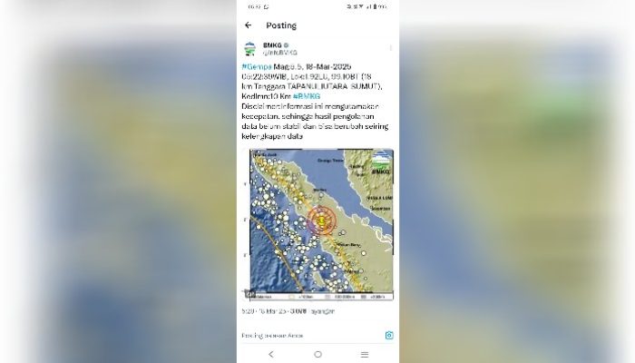 Tarutung Diguncang Gempa Pagi Ini, Dirasakan di Sibolga-Tapteng