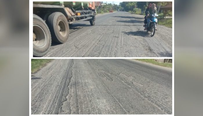 Jalan Arteri Stabat–Pangkalan Brandan Rusak, Pengendara Terancam Celaka