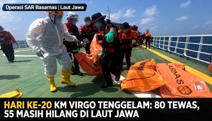 TRAGIS! Hari ke-20 KM Virgo Tenggelam: 80 Tewas, 55 Masih Hilang di Laut Jawa